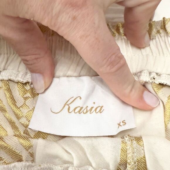 Kasia Greece White Gold Embroidery Drawstring Tassel 100% Cotton Short Size XS - Picture 3 of 5